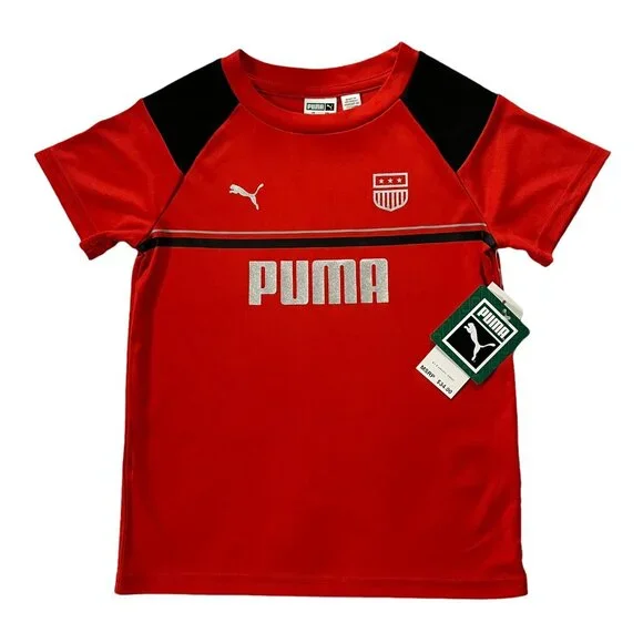 Puma Little Boys T-Shirt & Shorts Outfit Set‎ Size 4-5 Black-Red Short Sleeves - Picture 2 of 7